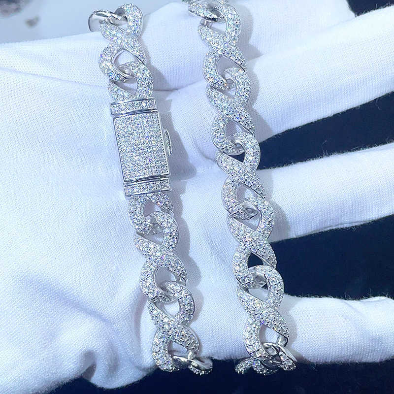 New Arrive 10mm 8 Chain Bracelet Iced Out Chain Hip Hop Jewelry Moissanite S925 Silver Cuban Chain Bracelets With GRA