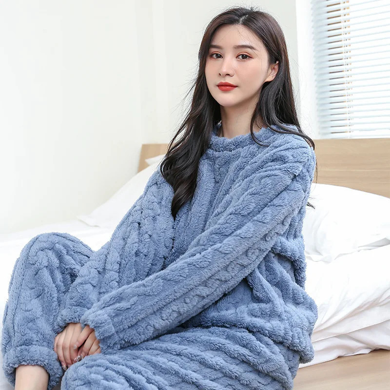 Winter Couples Pajamas Homewear Suit Men and Women Shu Cotton Fall Coral Velvet Thickened Warm 250103