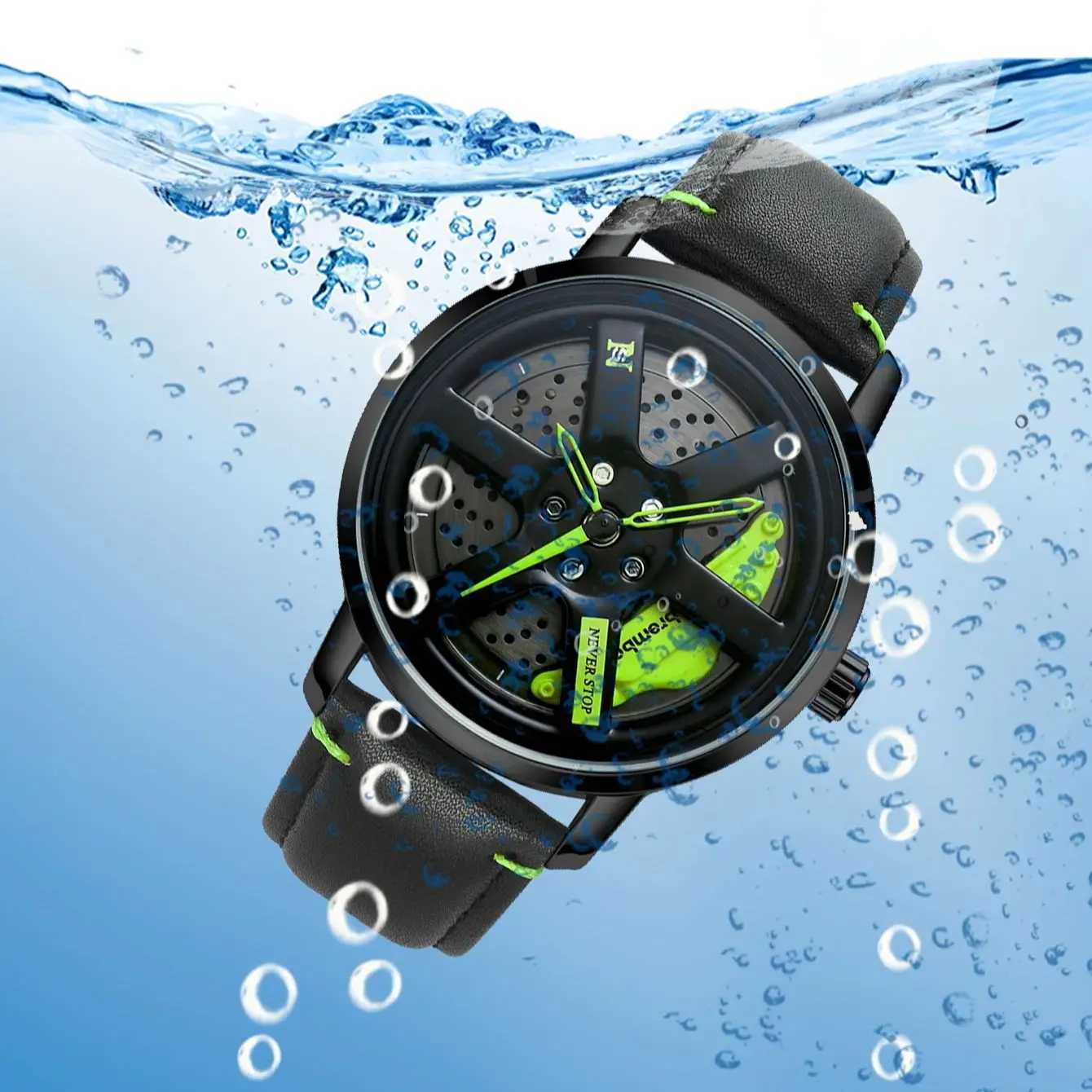 Mens Wheel Hub Mini Fashion Sports Calendar Leather Casual Quartz W250104