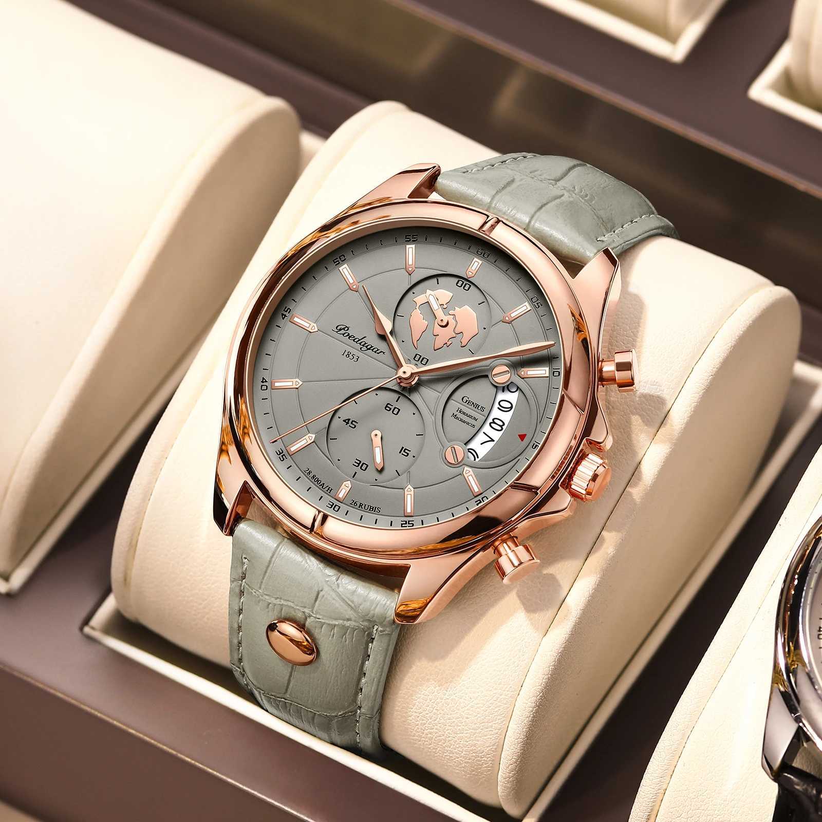 Poedagar luxury brand mens chronometer watch mens waterproof leather casual mens watch sports quartz mens watch W250104