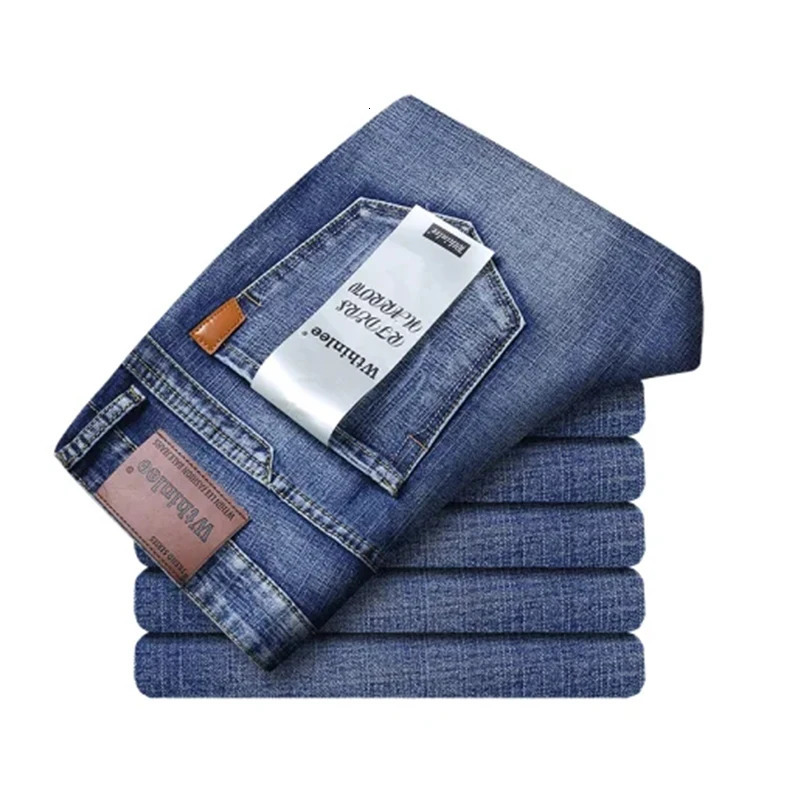Spring Autumn Men Classic Jeans Business Fashion Straight Regular Blue Stretch Denim Trousers Mens Smart Jeans 241230