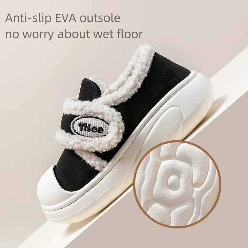 Women Anti-slip Winter Cotton Shoes Ladies Casual Thick Sole Warm Slippers Female Outdoor Fashion Thick Sole Flat Footwear 250103