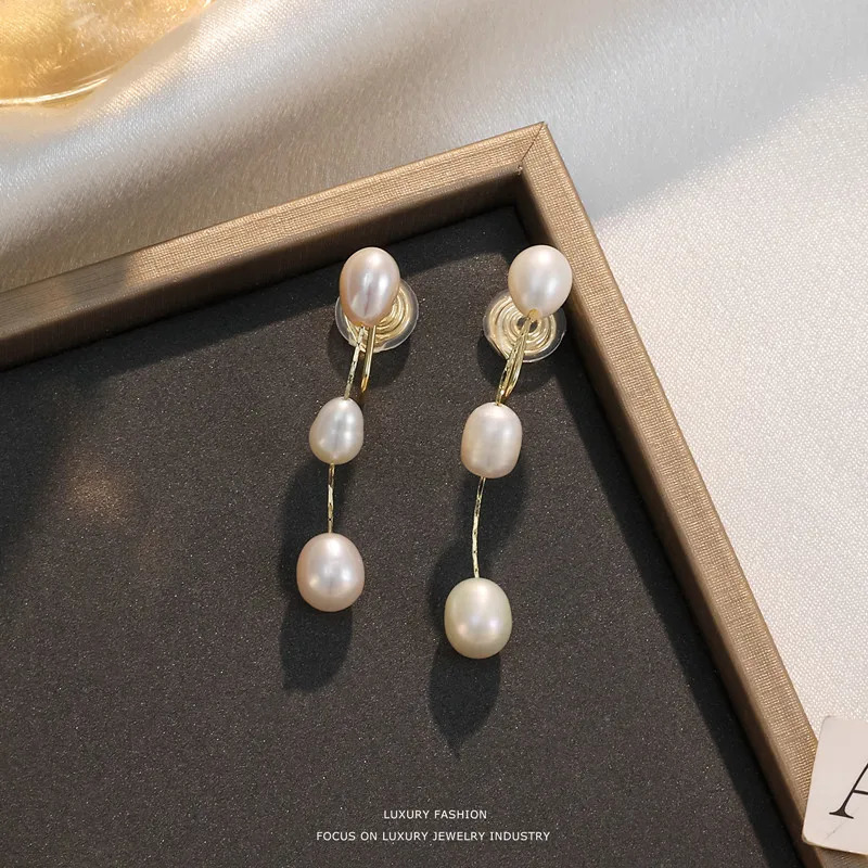 Women Advanced Mosquito Coil Ear Clip with Long Tassel Natural Freshwater Pearl Piercing Earrings Fashionable Protective Jewelry 250103