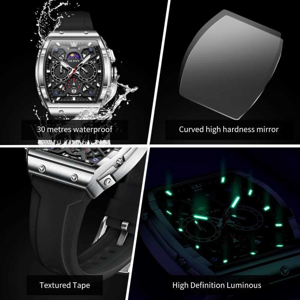 OLEVS 2942 Luxury Timing Quartz Mens 44mm Large Dial Moon Phase Manual Clock Waterproof Original Fashionable W250104
