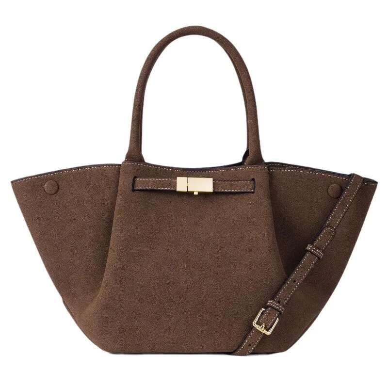 Design Autumn Winter Large Capacity Scrub Faux Suede Tote High Quality Pleated Leather OL Daily Commuter Shoulder Bag