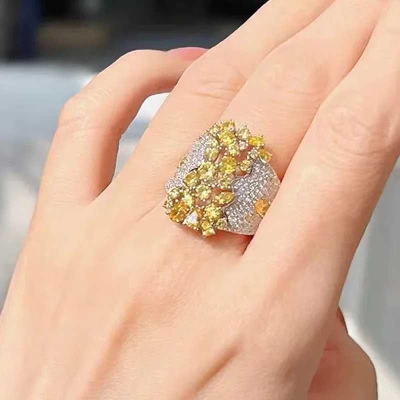 Original Sterling Silver Ring for Women Natural Yellow Cubic Zirconia Wedding Engagement Band Gift Jewelry Senior AccoriesXJ250104