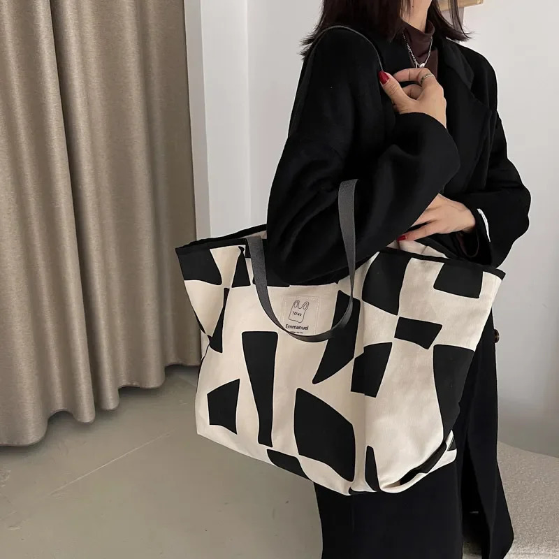 Large Capacity Tote Handbag for Women Checkered Pattern Trend Shopper Shoulder Shopping Bag 250102