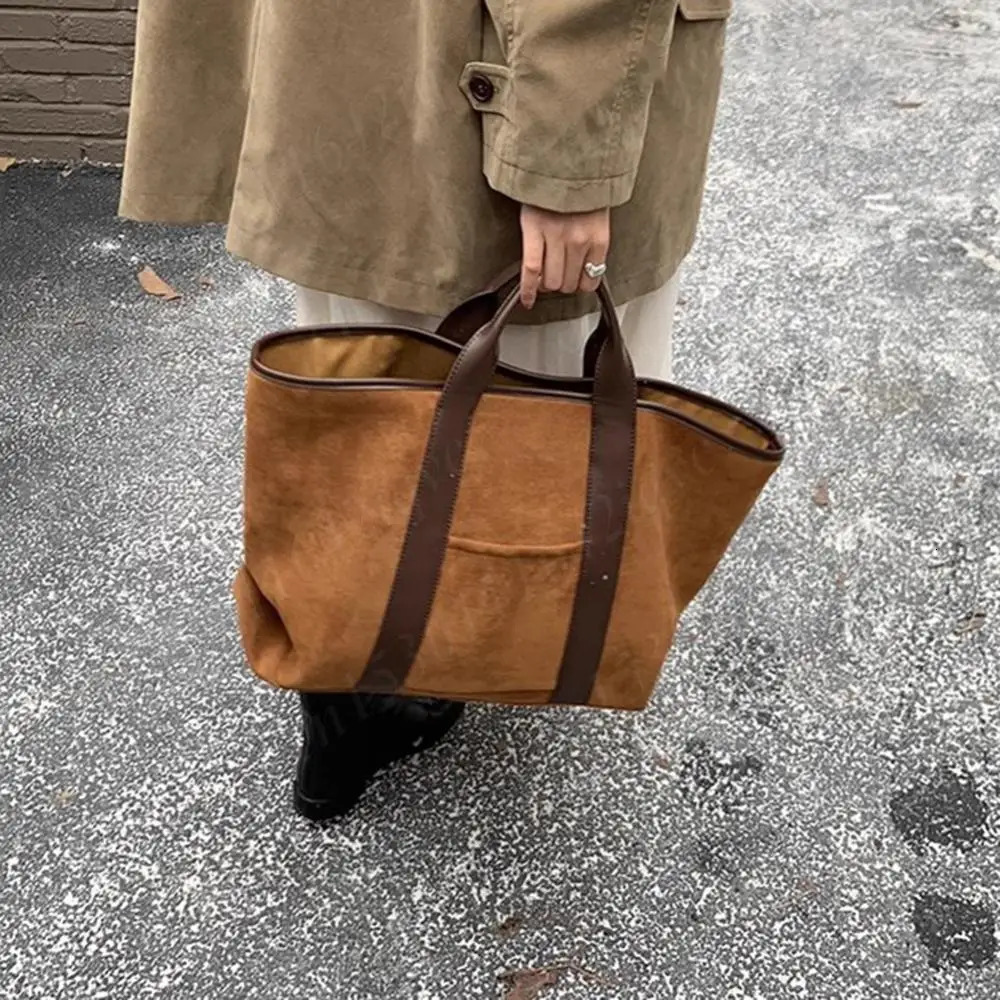 Suede Tote Bag for Women Suede Shoulder Bag Large Capacity Winter Handbag Simple Satchel Bag Vintage Commute Bag Shopping Bag 250102