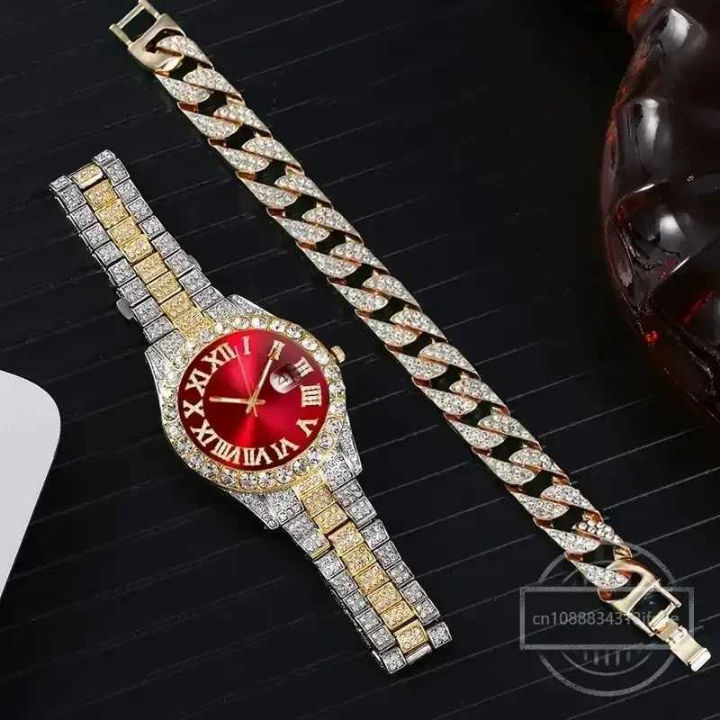 1/2 Hip Hop Stainl steel gold calendar bracelet suitable for men Rhinestone men on exterior walls Reloj Hombre W250104