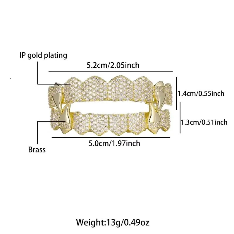 Hip Hop Full CZ Stones Teeth Caps Cubic Zircon Iced Out Micro Pave Top Bottom Charm Grills For Men Women 250103
