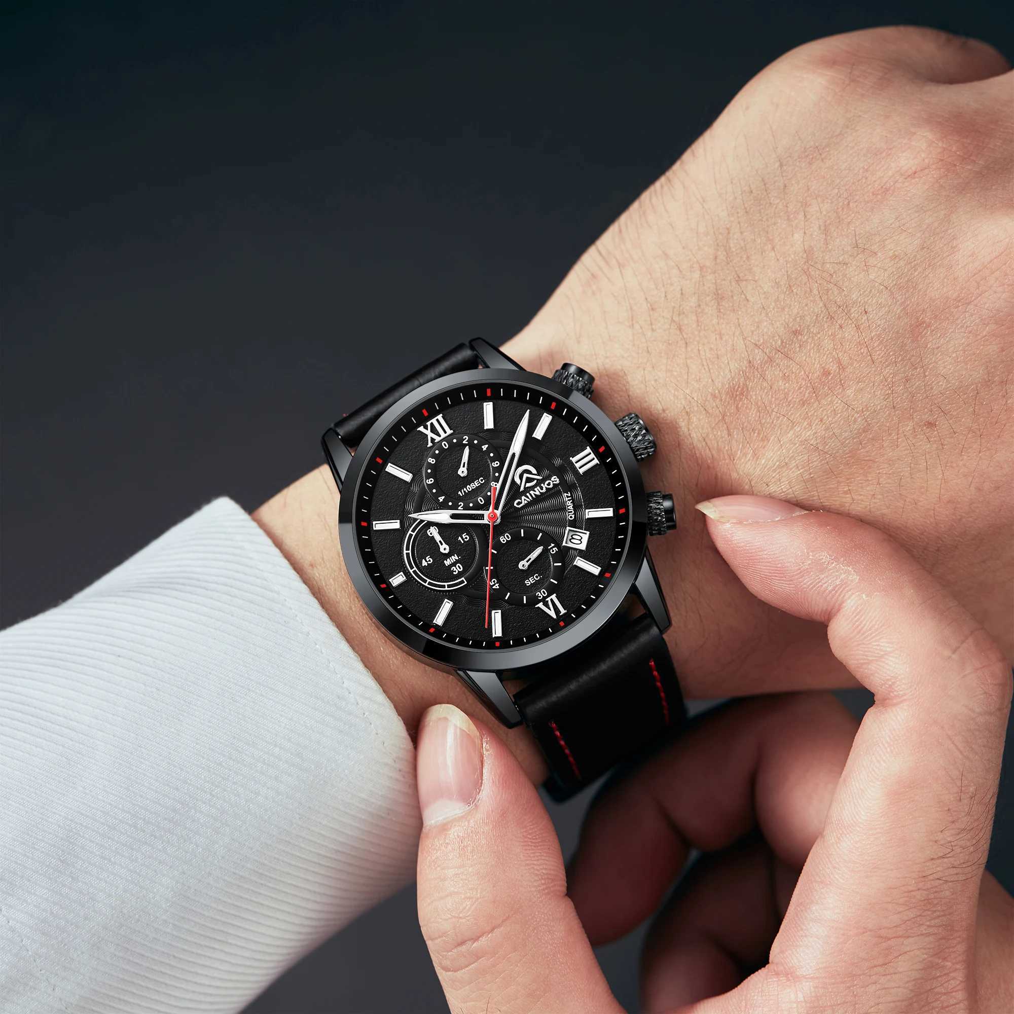 CAINUOS Quartz 30M Waterproof Automatic Date Mens Stainless Steel Sports Chronograph W250104