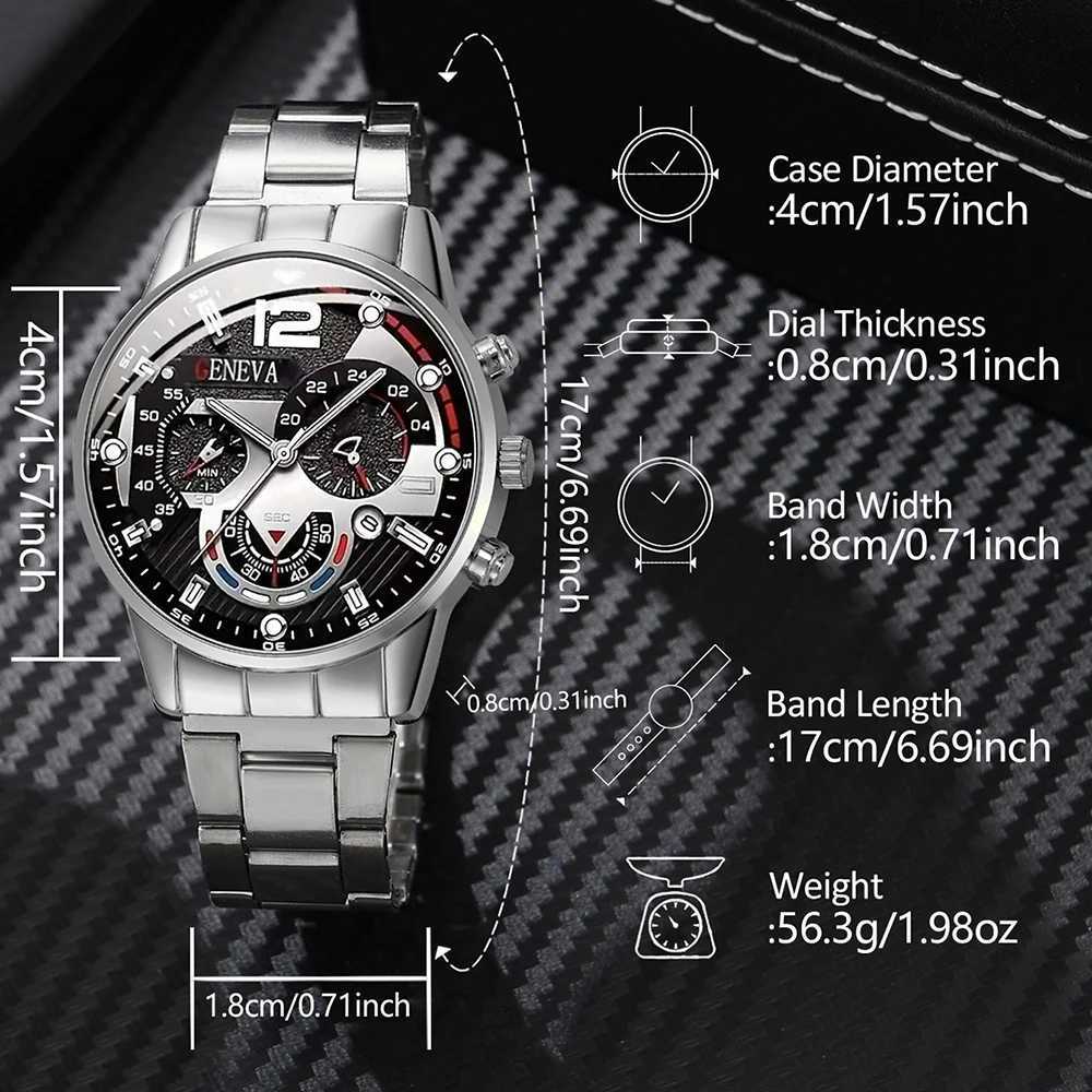 3-Piece/Set Mens Calendar Quartz Busin Fashion Alloy Set Necklace and Bracelet Set Ideal for Gifts W250104