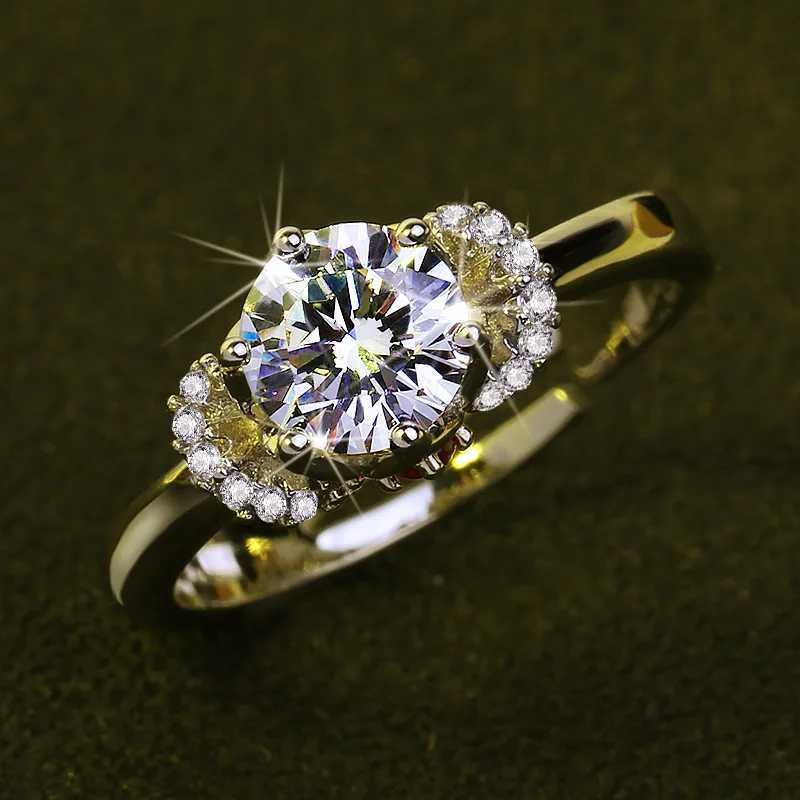 24K Gold 1ct Lab Diamond cz Ring Real 925 sterling silver Engagement Wedding band Rings for Women Men Moissanite Party JewelryXJ250514