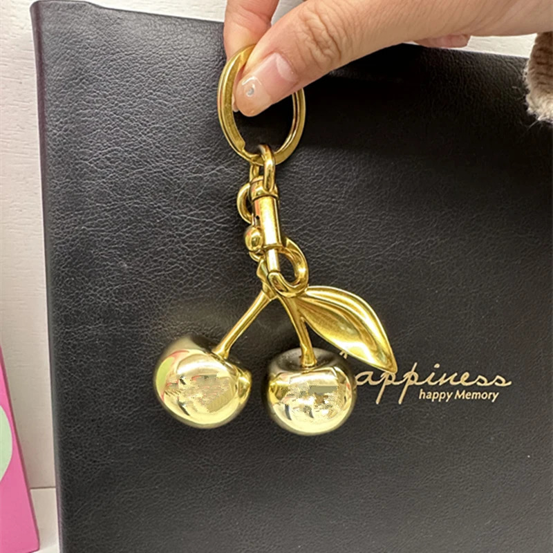 Glitter Gold Cherry Keychain Cherries Pendant For Handbag Shoulder Bags Womens bag Charm Accessories Gift250103
