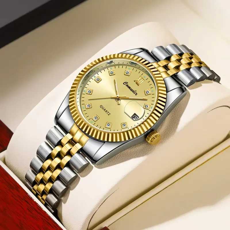 Mens and womens silver gold steel his and her quartz set waterproof luminous simulated quartz W250104