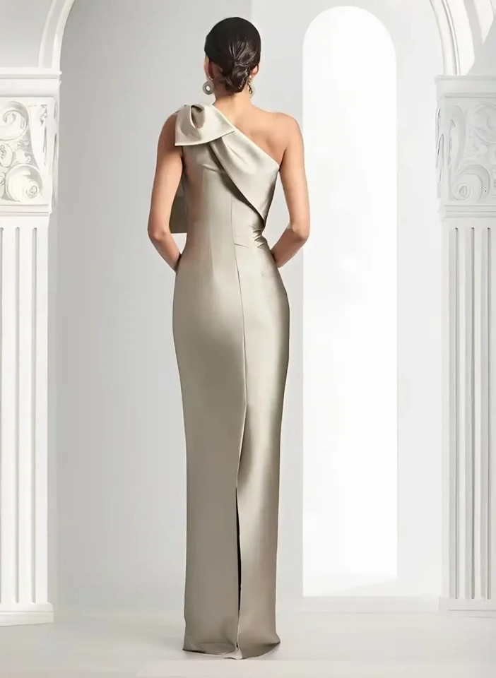 Elegant one shoulder satin mermaid dance dress with bow and floor length customized for special occasions and formal party dresses 250103