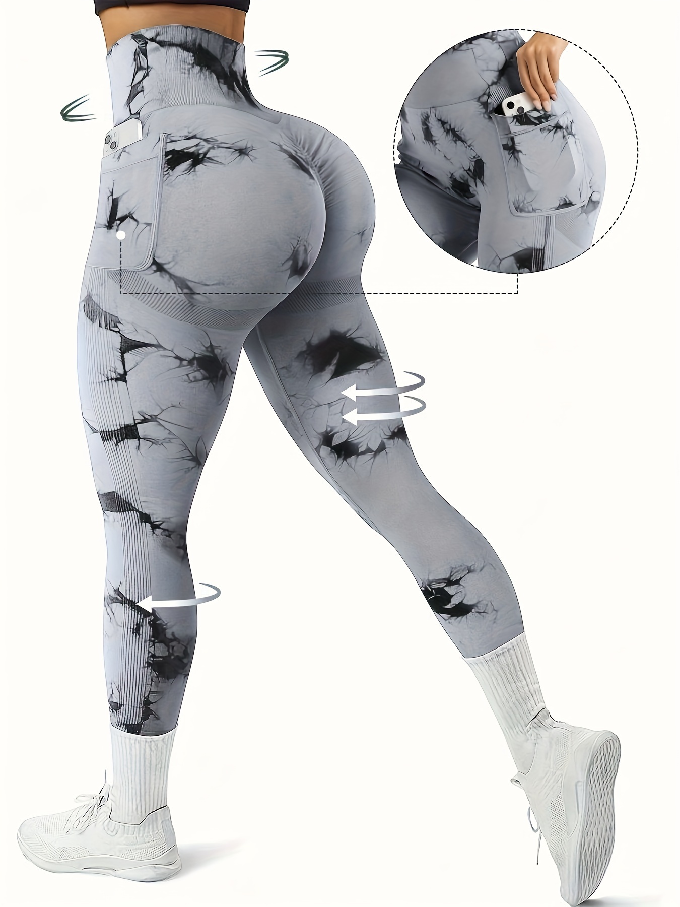 Tie Dye Seamless High Waisted Workout Leggings For Women Scrunch Butt Lifting Yoga Gym Athletic Pants With Pockets
