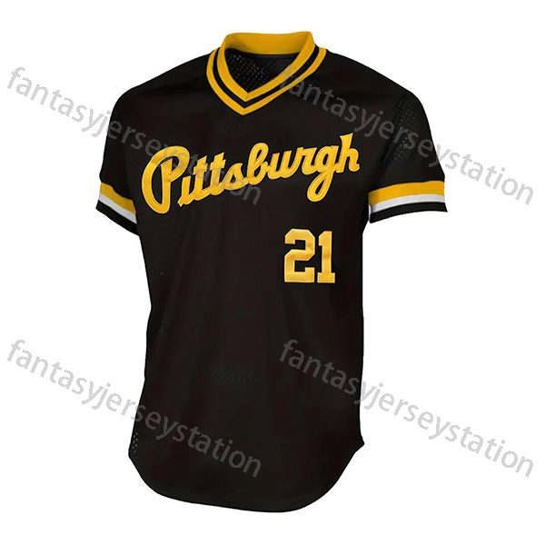 In Stock Men's Polyester 21 Black Baseball Jersey - V-Neck, Polyester, Adult Unisex, CLEMENTE Embroidered Short Sleeve Sports Top for Training, S