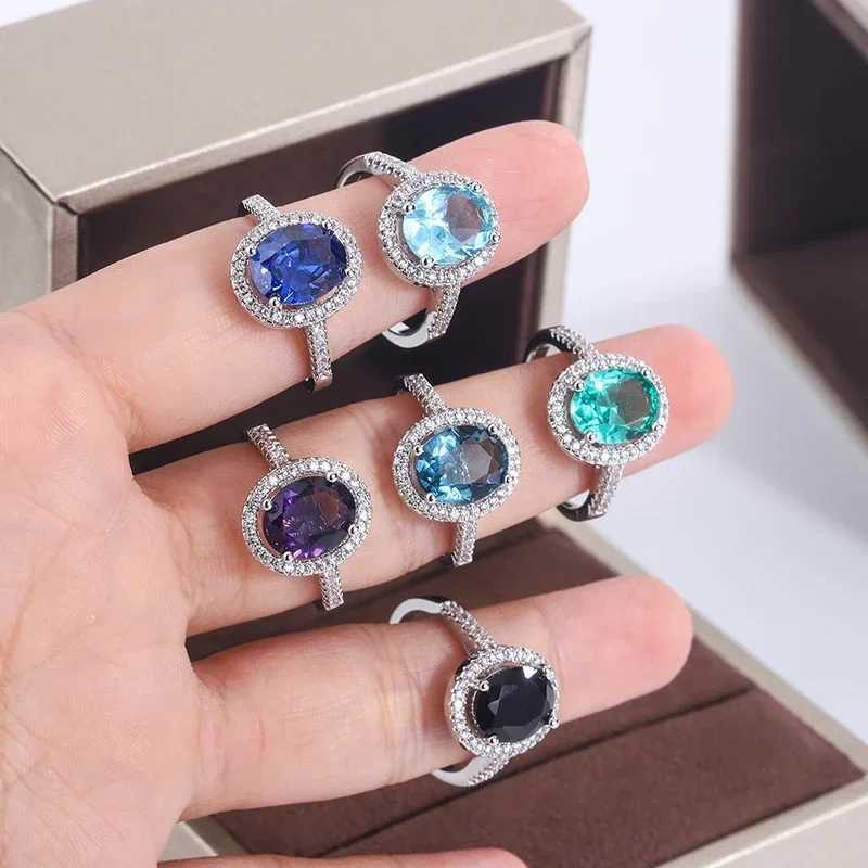Beautiful Colored 925 Silver Plated Ring for Women Stylish 6-color Oval Ring High Quality Party Jewelry Engagement RingXJ250514