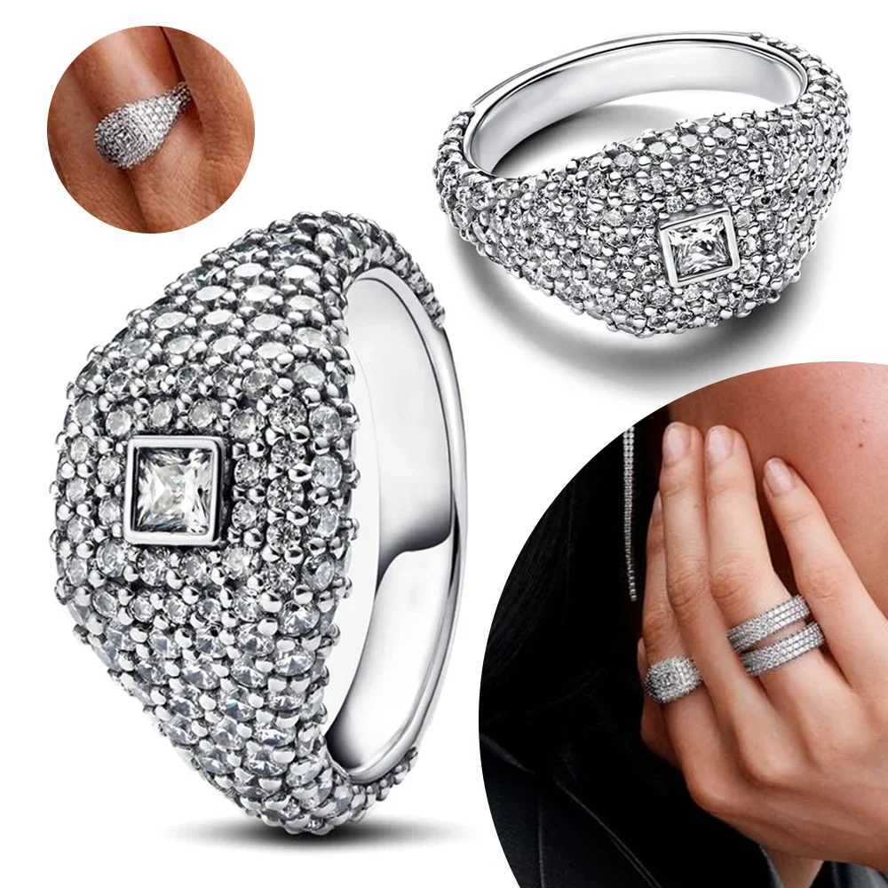 New Full Diamond Square Cocktail Ring Cubic Zircon Sparkling Ring for Womens Wedding Valentines Day Ring Gift Jewelry MakingXJ250104