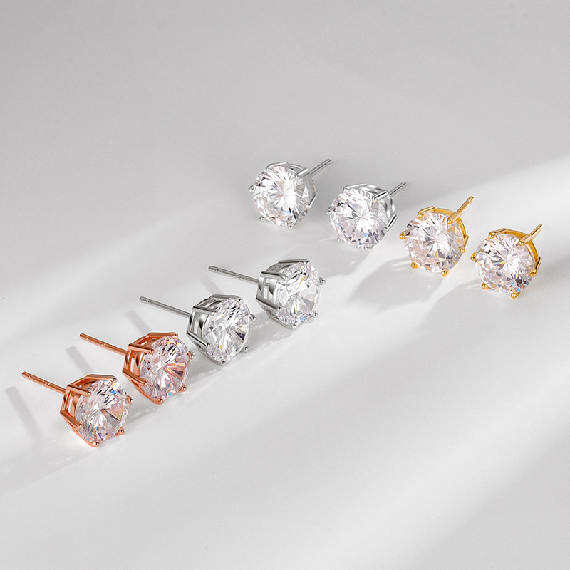 Choucong Handmade Classical Six Claw Stud Earrings Simple Fashion Jewelry 100% Real 925 Sterling Silver Round Cut White Moissanite Diamond Party Women
