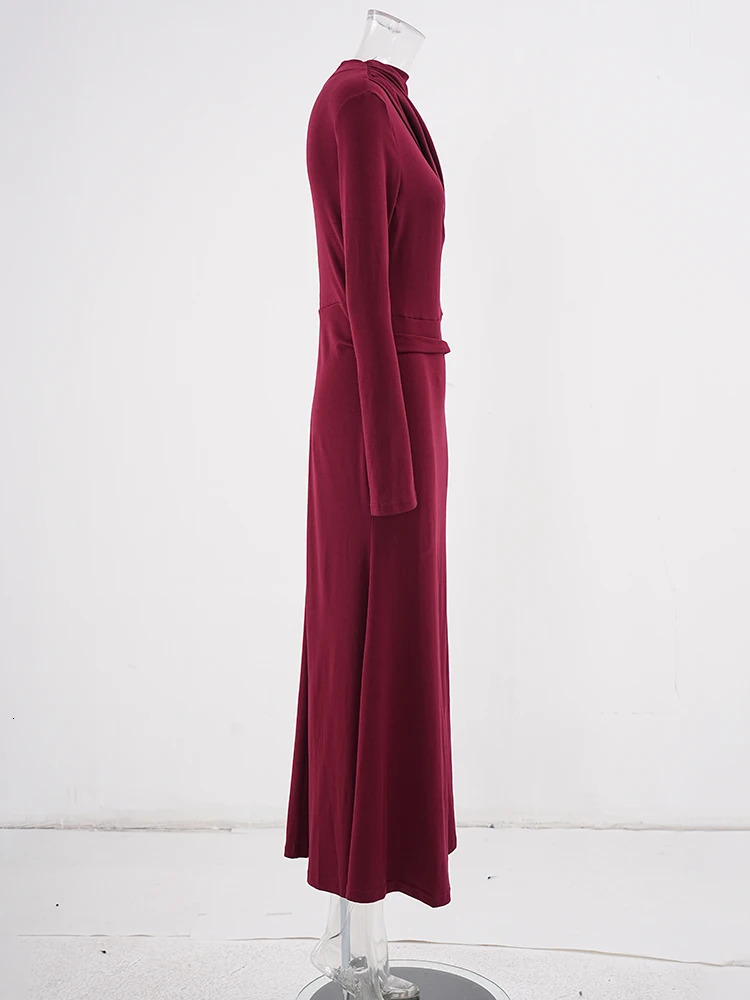 DEAT Elegant Dress Folded Shoulders Solid High Waist A-line Womens Evening Dress 2025 Spring Trendy 35Z1357 250103