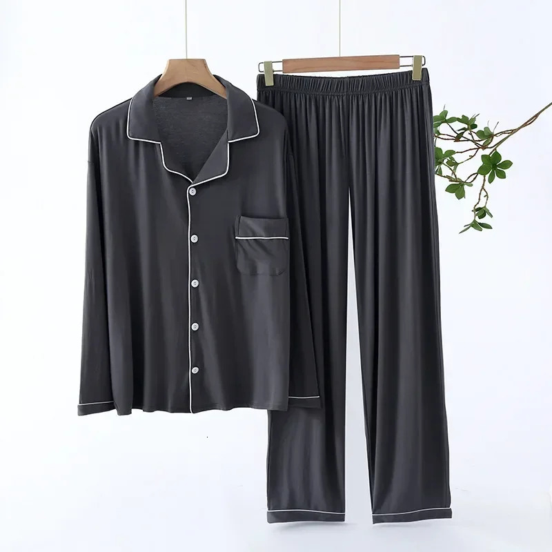 Trouser Pajamas Sets for Mens Spring and Autumn Long Sleeve Modal Thin PlusSized Homewear Suit Solid Colors Pyjama Men 250103