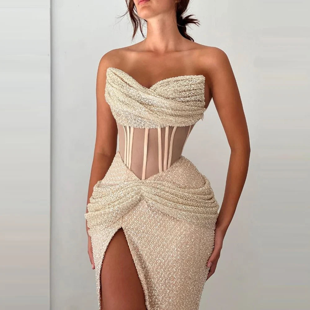 Gorgeous and Shiny Mermaid Womens Evening Dress with Sweetheart Collar Ball Dress and Sexy Sleeveless Vest Customized by De Noche 250103