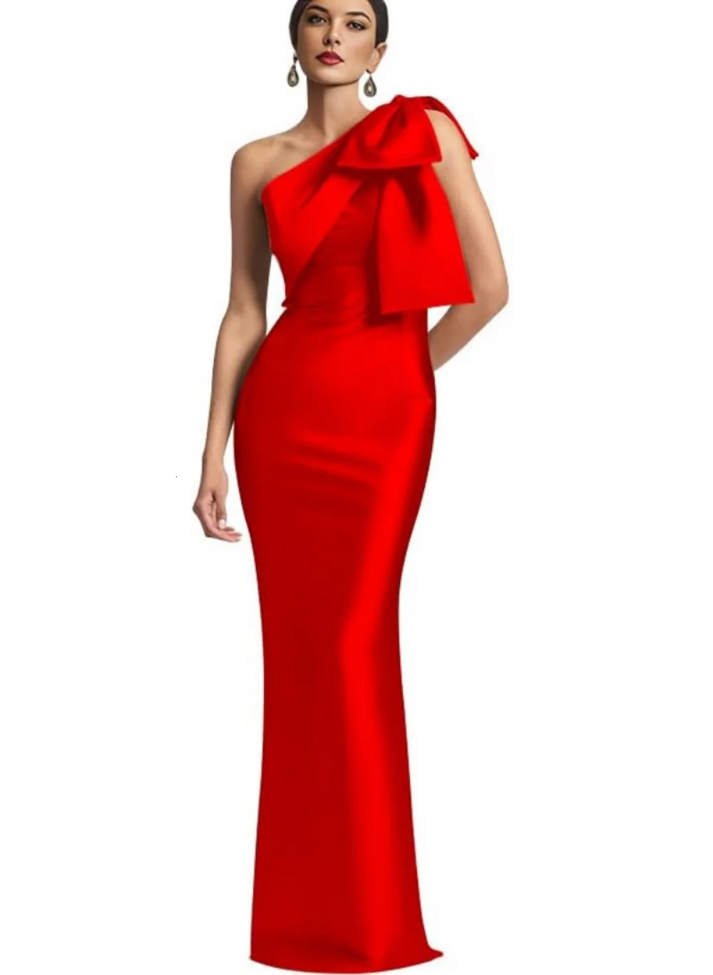 Elegant one shoulder satin mermaid dance dress with bow and floor length customized for special occasions and formal party dresses 250103