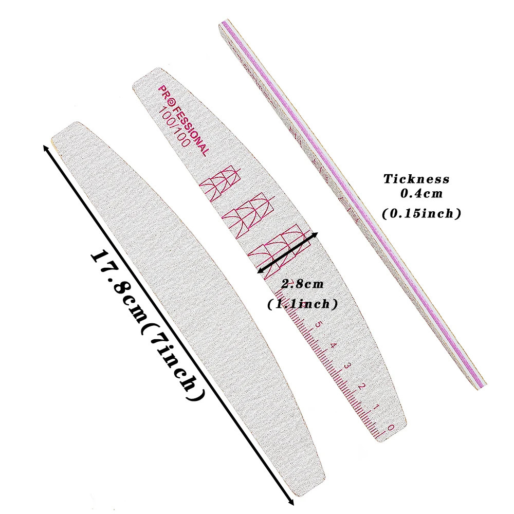 Nail File Buffer 100180240 Grit Half Moon Files Double Side Sandpaper Sanding Grinding Gel Polish Manicure Tool 241230