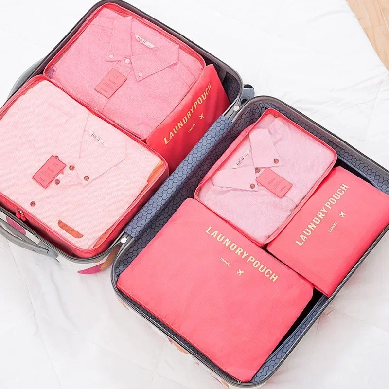 6 PcsSet PinkBlueGrey Travel Waterproof Luggage Clothing Underwear Storage Bag Large Capacity With Zipper 241226