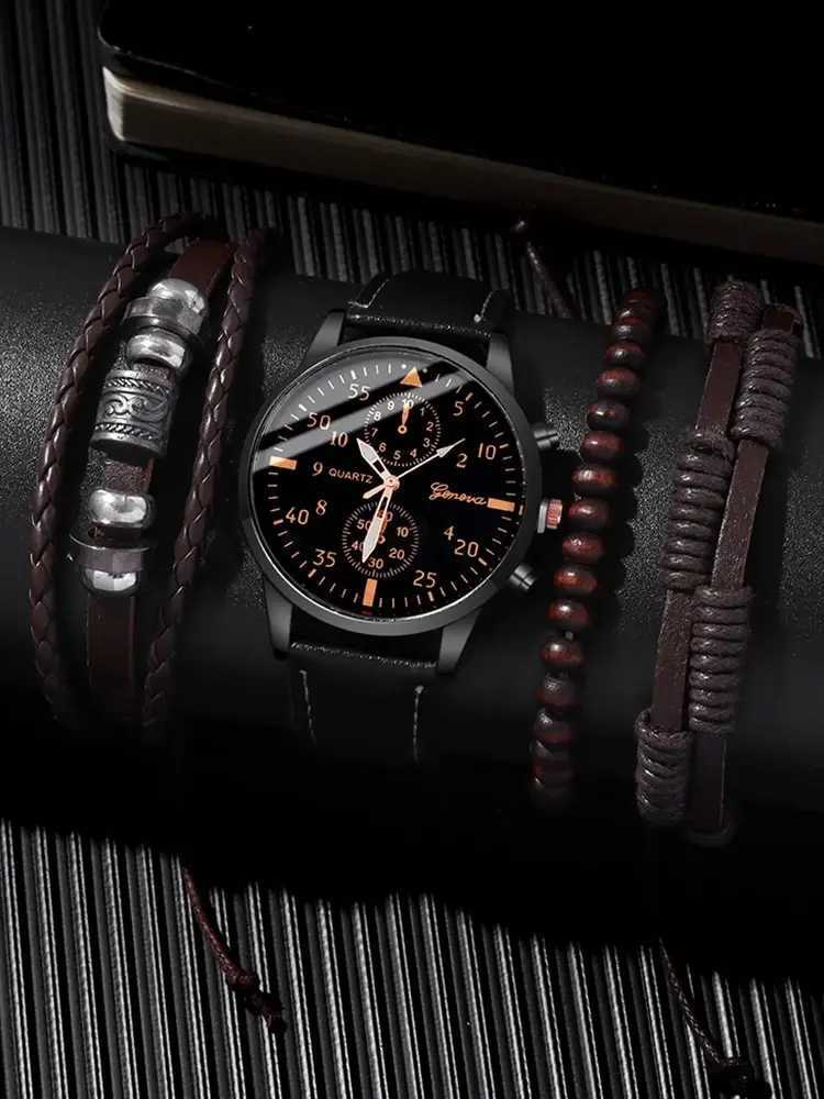 4-piece fashionable Busin casual round mens quartz band woven bracelet set W250104