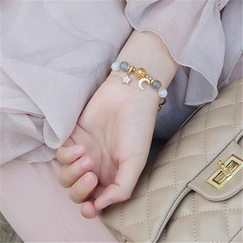 Natural Stone Bracelet and Bracelet Crystal Bead Bracelet Womens Moon Stone Lemon Strawberry Quartz 925 Silver Jewelry 250102