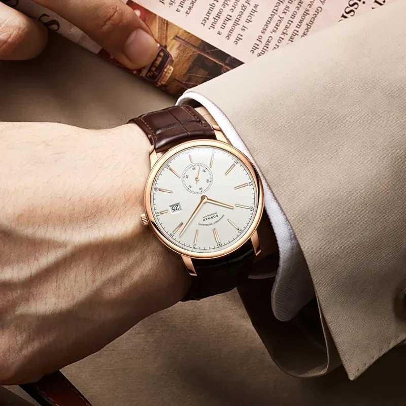 Borman Luxury Mens Automatic Mechanical Rose Gold Case Sub Dial Sport Mens Genuine Leather High Quality Gentleman Watch W250104