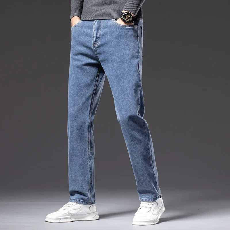 Mens Traight Loose Jeans Cotton Business Casual Stretch Denim Pants Male Trousers Clothing Plus Size 42 44 241230