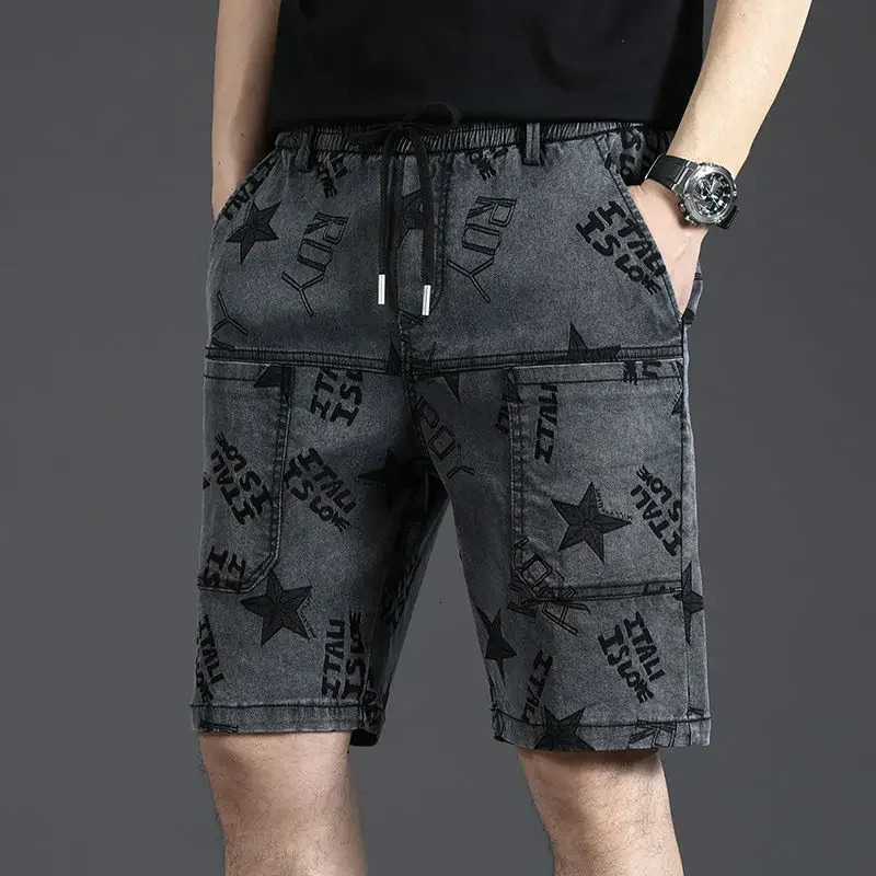 Mens denim shorts Bermuda oversized half length graphic mens shorts plus size er Xxxl sales Xl streetwear 241230
