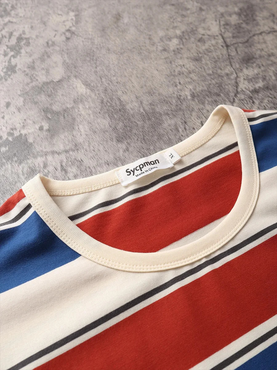 Y2K loose contrasting color short sleeved striped T-shirt for couples mens summer streetwear unisex T-shirt 250103