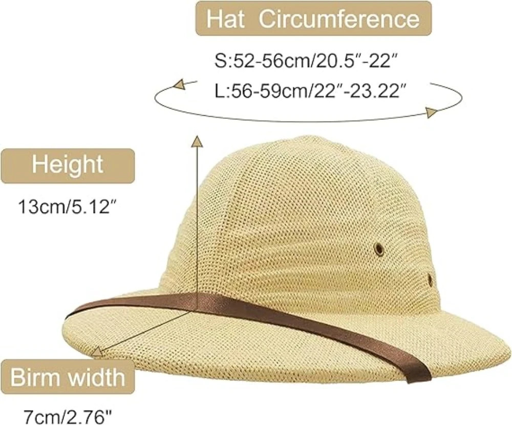 100% Straw Helmet Pith Sun Hat Summer Men Vietnam War Army Hat Dad Boater Bucket Hats Safari Jungle Miners Cap 250103