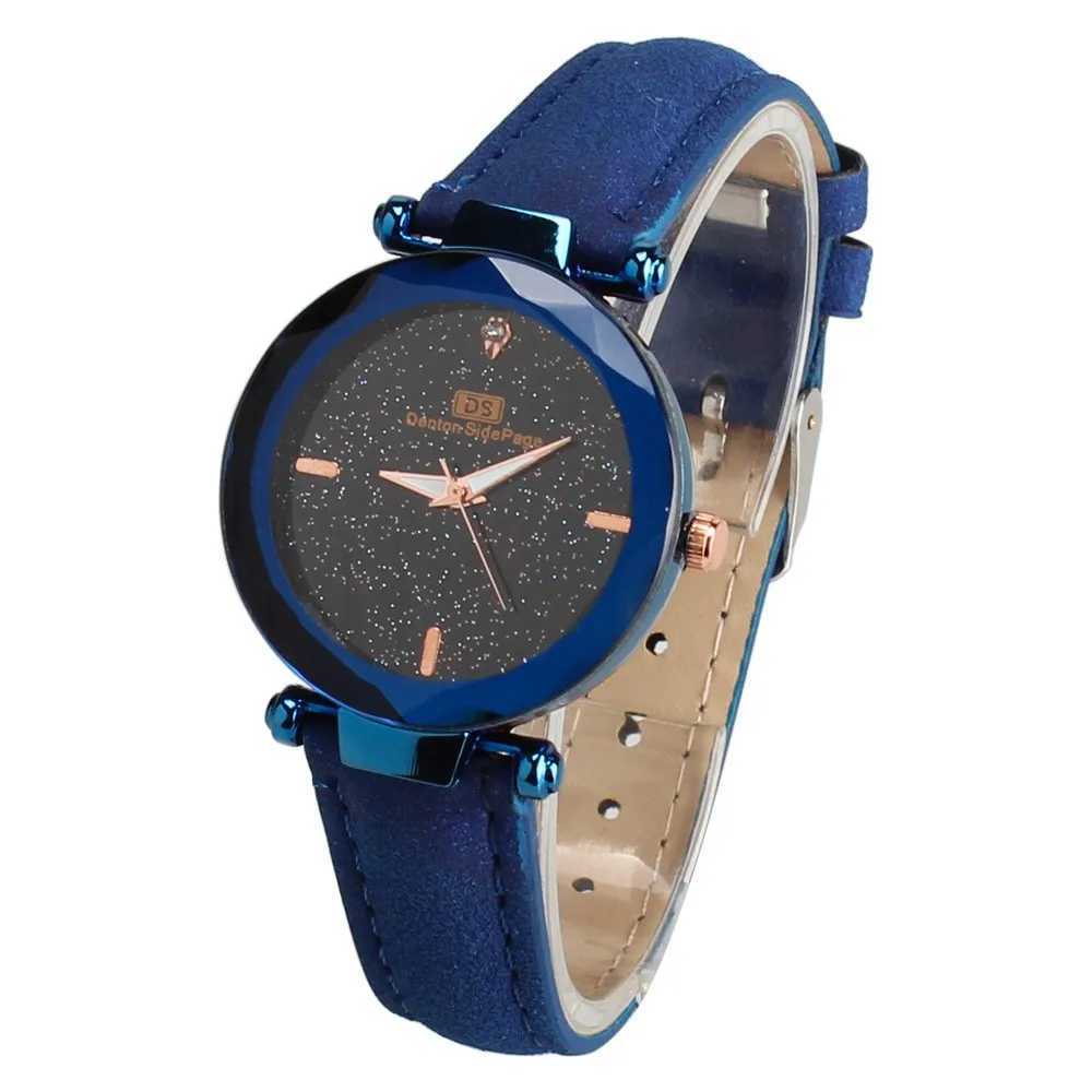 Womens wristband fashionable leather strap simulated quartz circular wristband trend leather wristband blue glass strap W250104