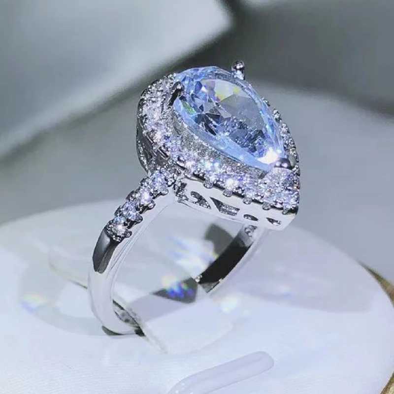 925 sterling silver elegant and exquisite drop-shed white zircon ring with diamonds for ladies fashion jewelry Valentines dayXJ250514