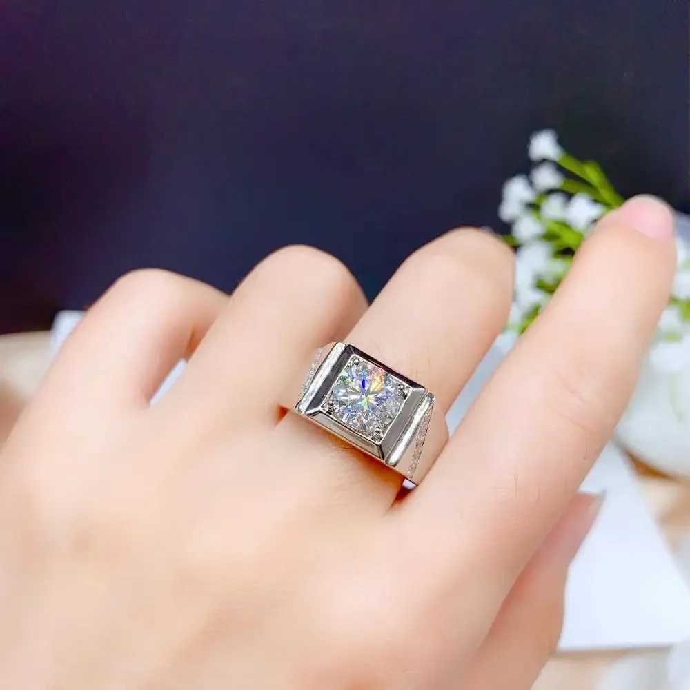Male Solitaire 2ct Lab Moissanite Diamond Ring 925 sterling silver Engagement Wedding band Rings for men Gemstones Party JewelryXJ250104