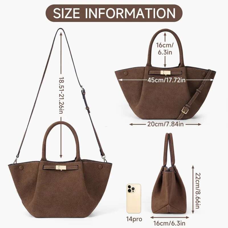 Design Autumn Winter Large Capacity Scrub Faux Suede Tote High Quality Pleated Leather OL Daily Commuter Shoulder Bag