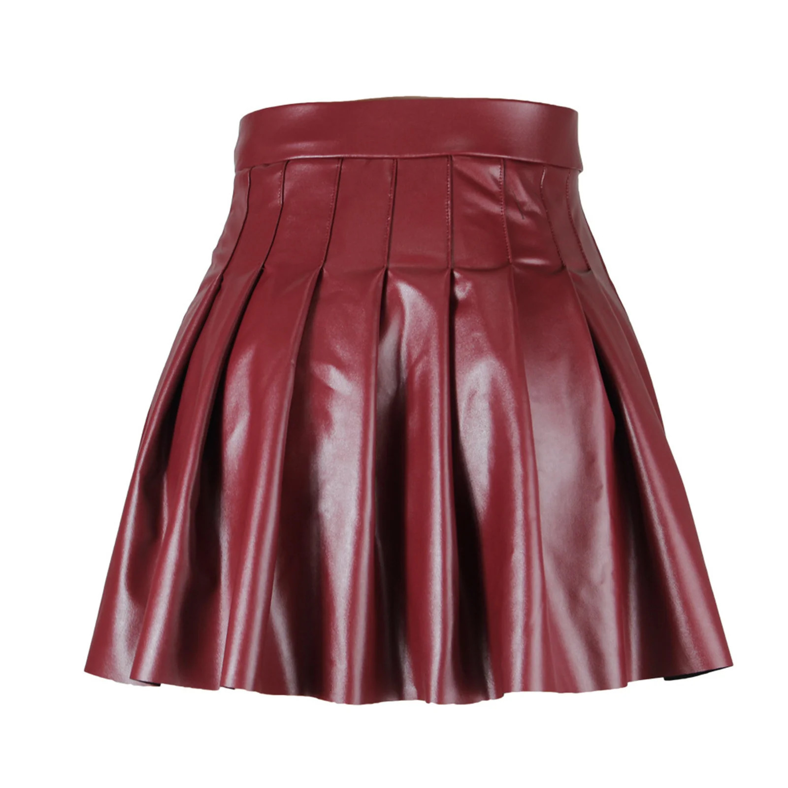Women High Waist A-line Pleated Skirt y2k E Punk Gothic Black Latex Side Invisible Zip Flared Mini Skirts Chic Club Wear 241224