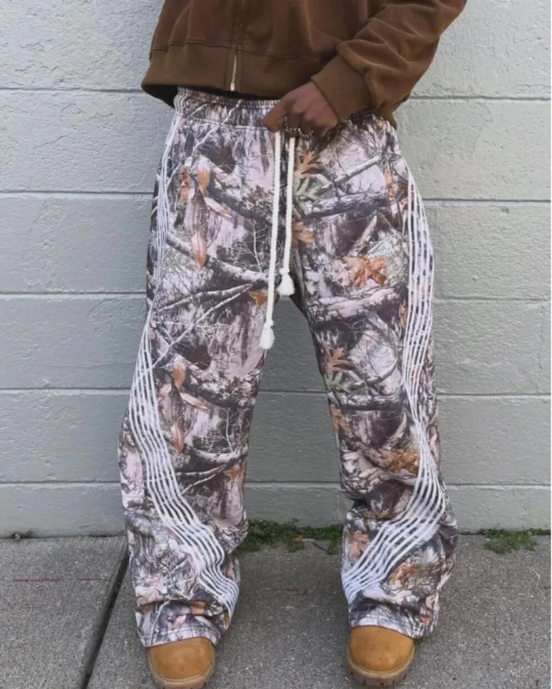 Y2K leaf camouflage functional tactical functional pants mens and womens quality jogging drawstring sweater work pants 250103