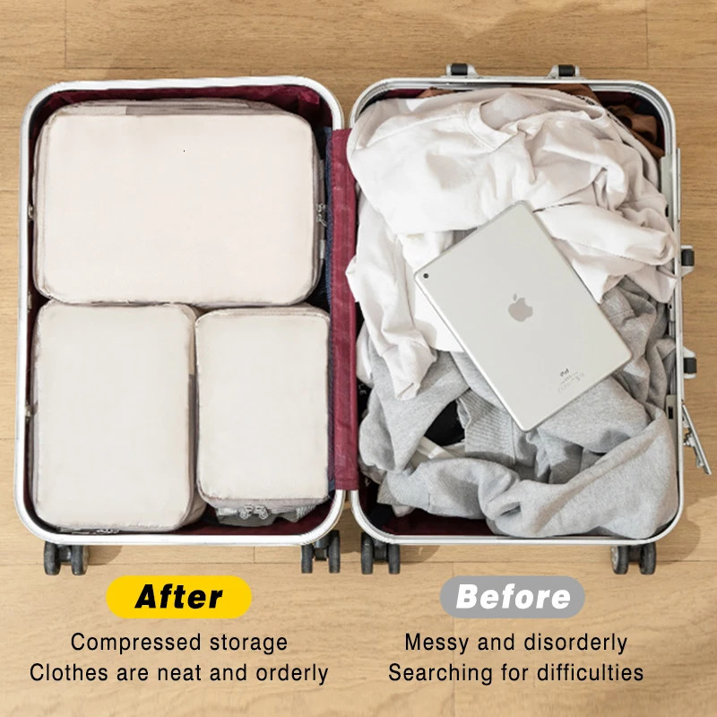 Set4Pcs Portable Travel Compression Packing Cubes Bag Waterproof Organizer Bags Suitcase Clothes Organizers Handbag 241226