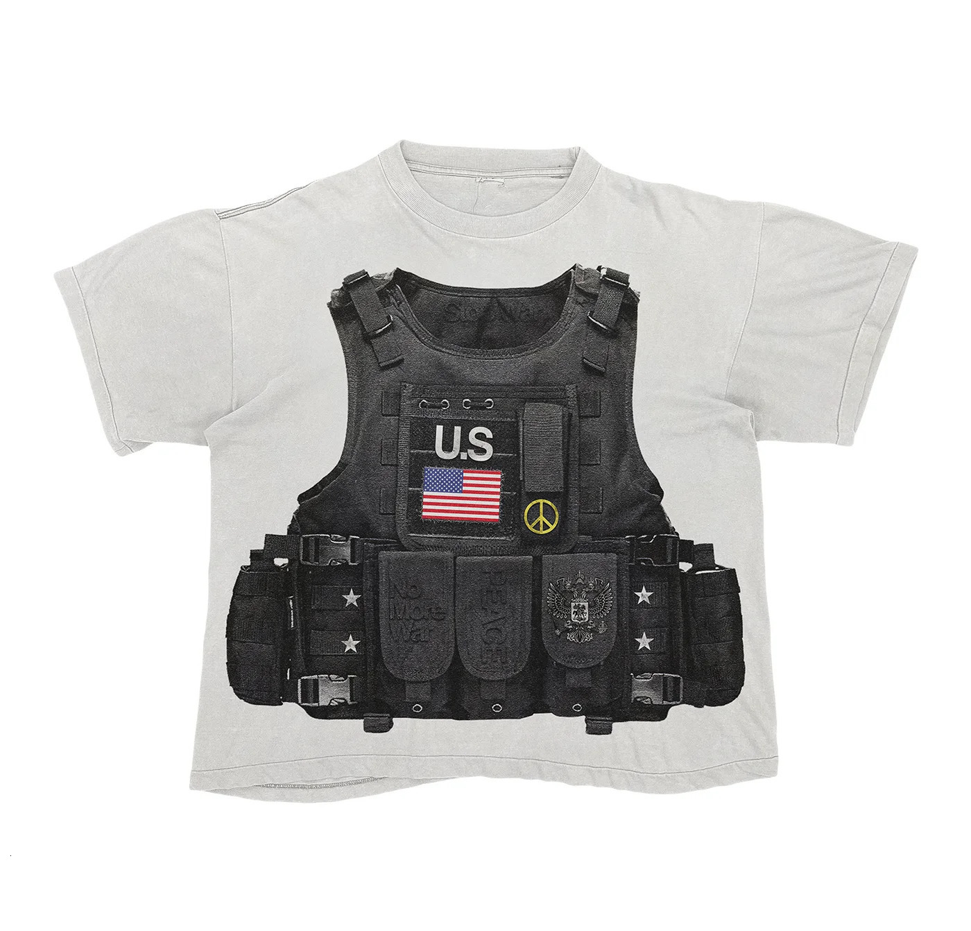 American style bulletproof vest graphic T-shirt casual short sleeved shirt oversized T-shirt cotton streetwear Y2K top mens clothing 250103