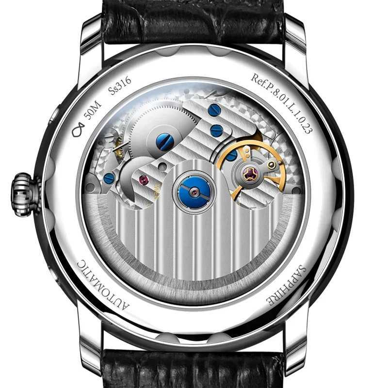 Mens retro mechanical automatic ES 316L stainless steel mens ES multifunctional spherical glass waterproof ES W250104