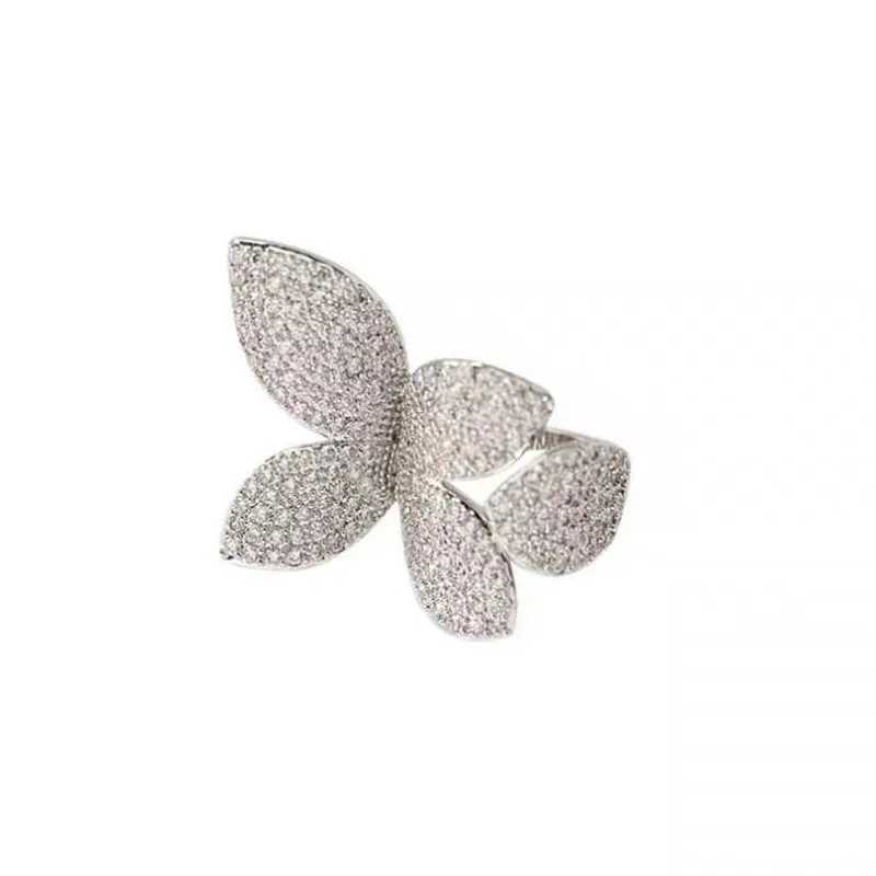Classical Flower Wedding Rings Luxury Jewelry 925 Sterling Silver Pave White CZ Diamond Eternity Women Adjustable Ring GiftXJ250104