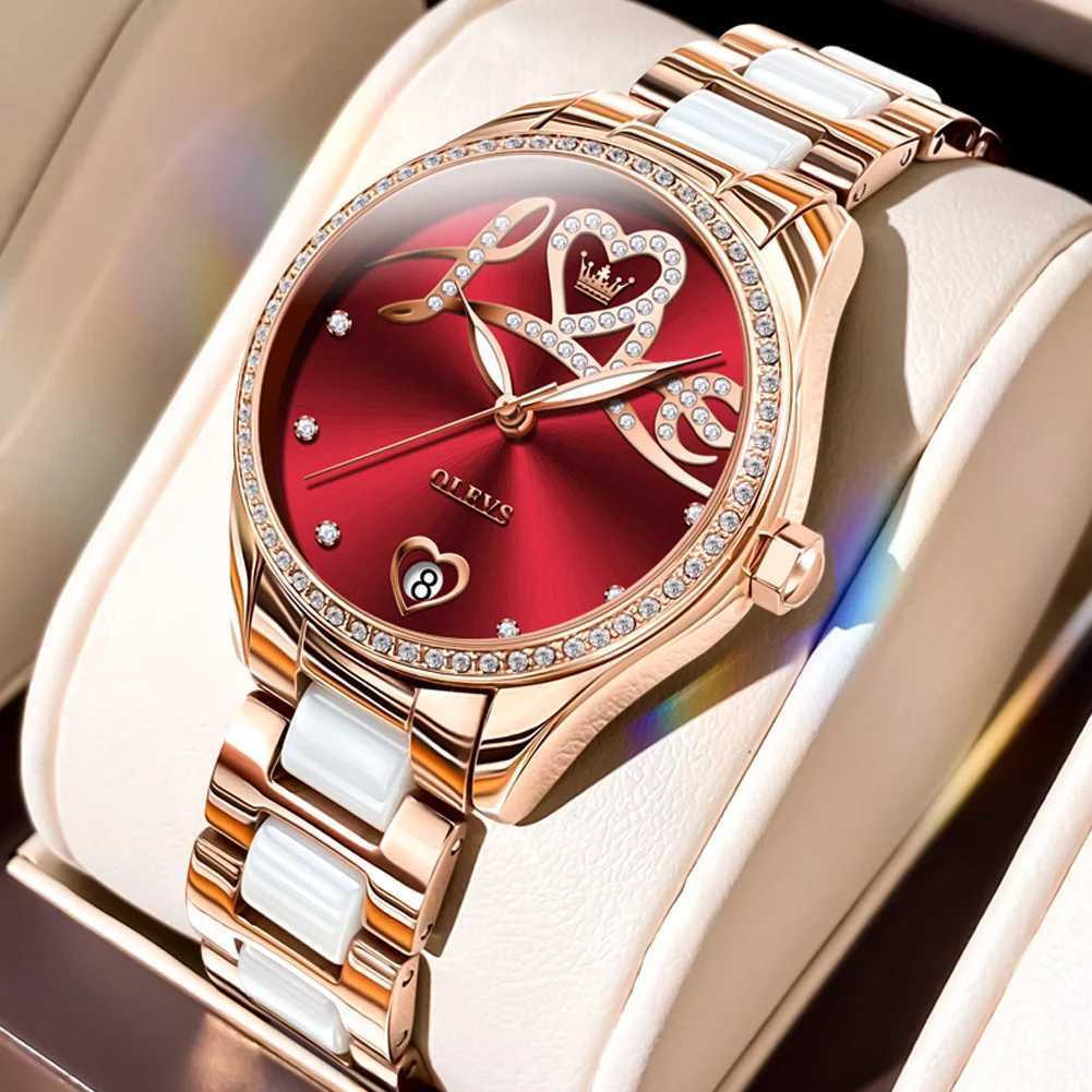 OLEVS Crystal Womens Top Waterproof Automatic Mechanical Womens Ceramic Womens Wrist Montre Women W250104