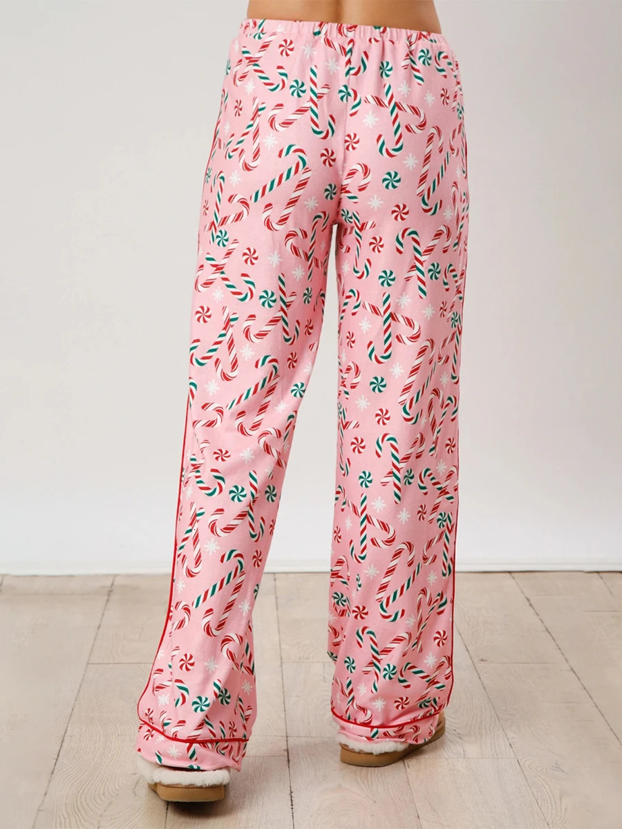 Women s 2 Piece Lounge Set Long Sleeve Reindeer Christmas Tree Print Shirt Flared Pants Pajama Sets for Sleepwear 250103